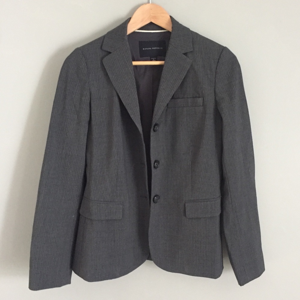 Banana Republic Gray Pinstripe Blazer Suit Jacket